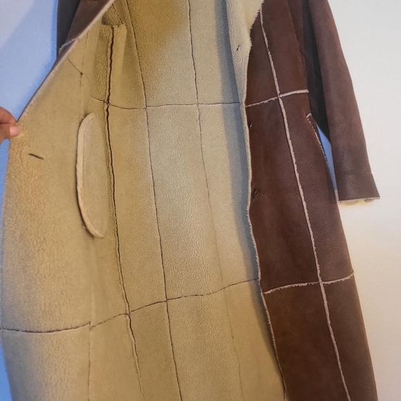 Vintage Brown Wilsion's Leather patchwork trench coat sherpa lined - Picture 6 of 16